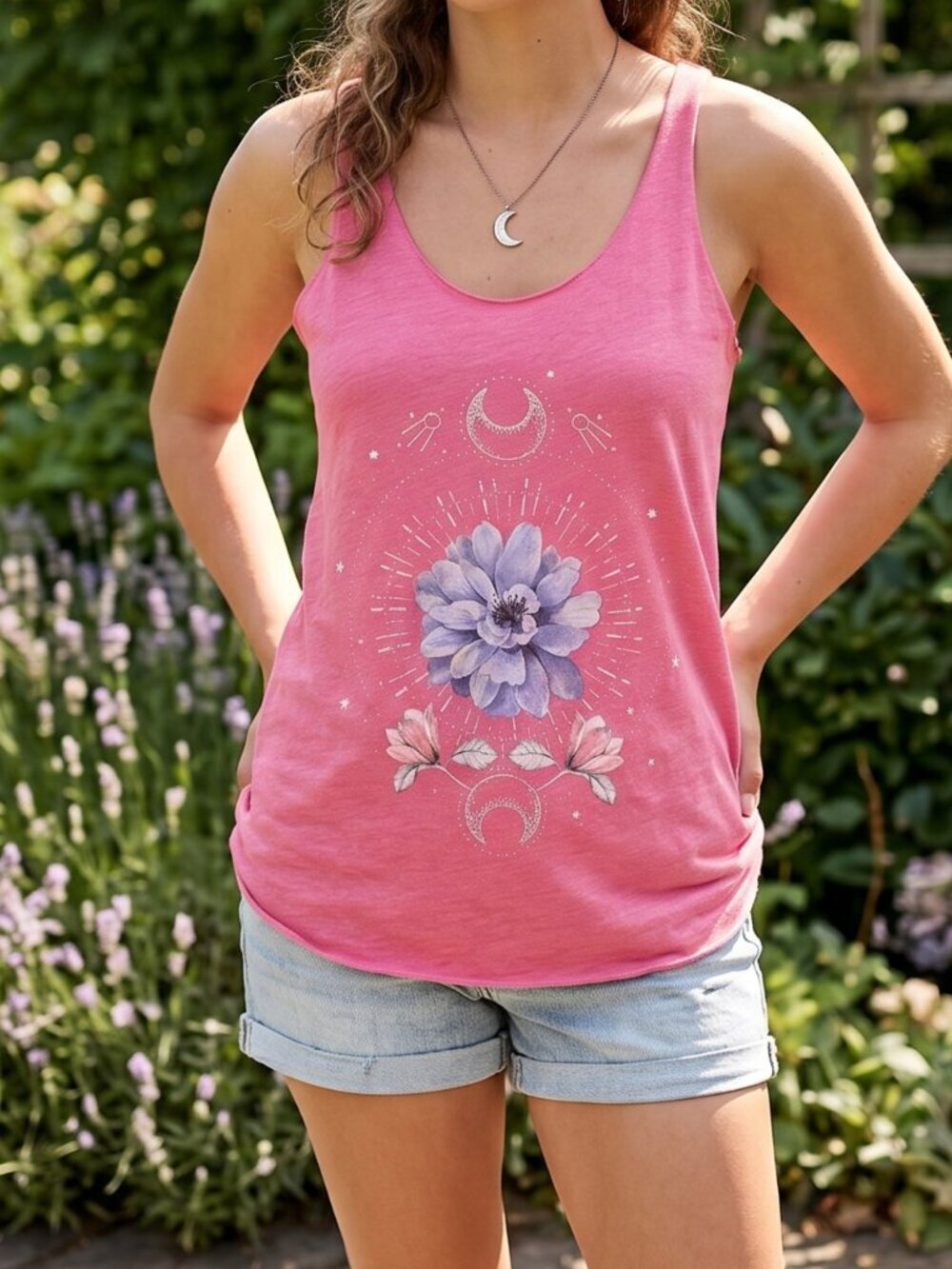 NWOT | Next Level Apparel Celestial Tank Top | Watercolor Floral | Moon Phases |